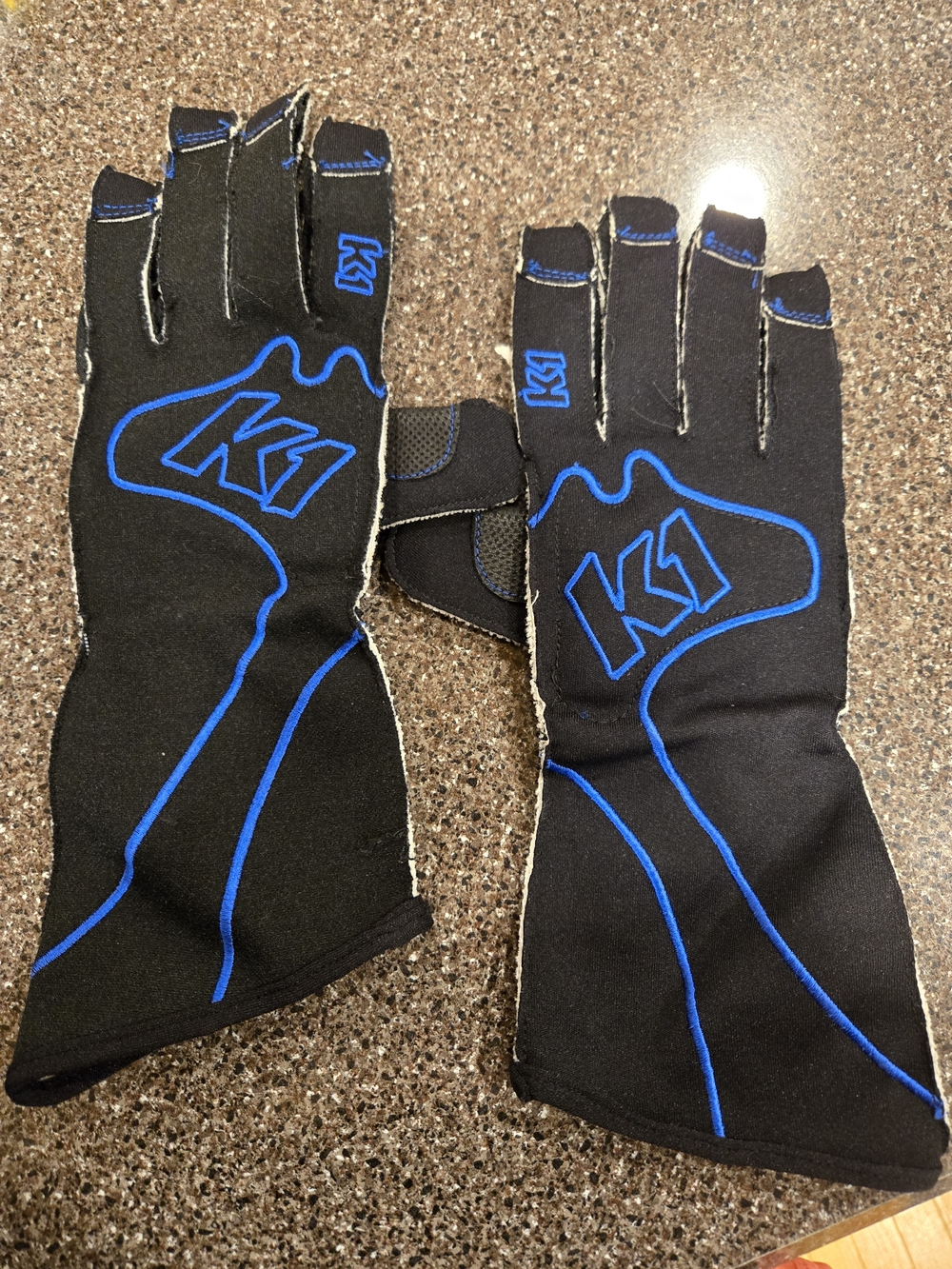 RS1 Kart Racing Gloves Black and Blue Youth Xs Racing Gloves